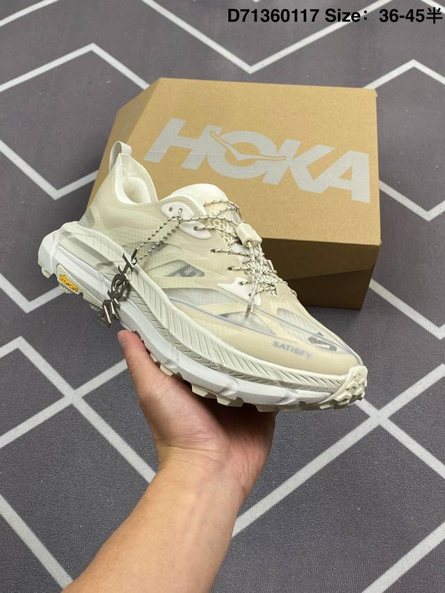 250 公司级Satisfy X Hoka M Mafate Speed 4全新配色 这个品牌来自于新西兰的毛利语，Hoka表示大地，One One表示飞越，连