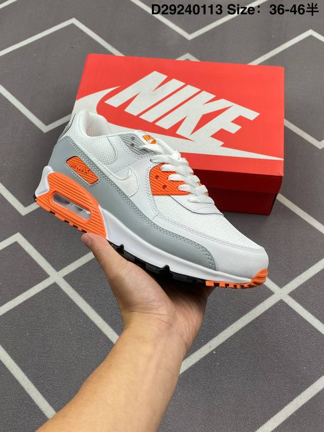 170 耐克Nike Air Max 90 经典复古小气垫缓震跑鞋 鞋面由皮和革织物打造，犀利的条线打造出酷劲十的足视觉效果 网布鞋增面强透气性，穿着为极舒适