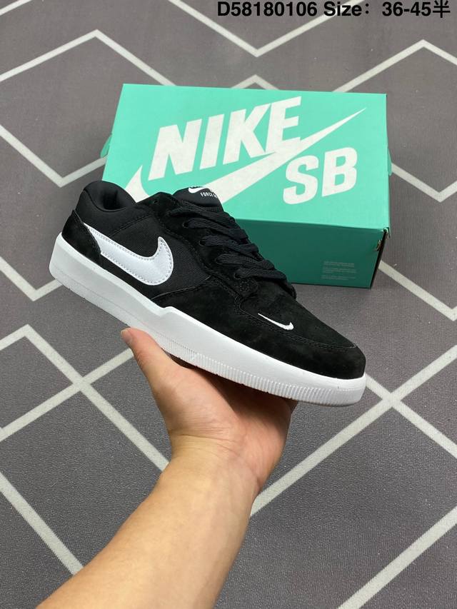 130 真标耐克Nike Sb Force 58是一款将前沿创新带入街头的单品，它具有硫化杯底，具有出色的耐用性和灵活性。使用帆布和绒面革，在饰面上放置通风口，