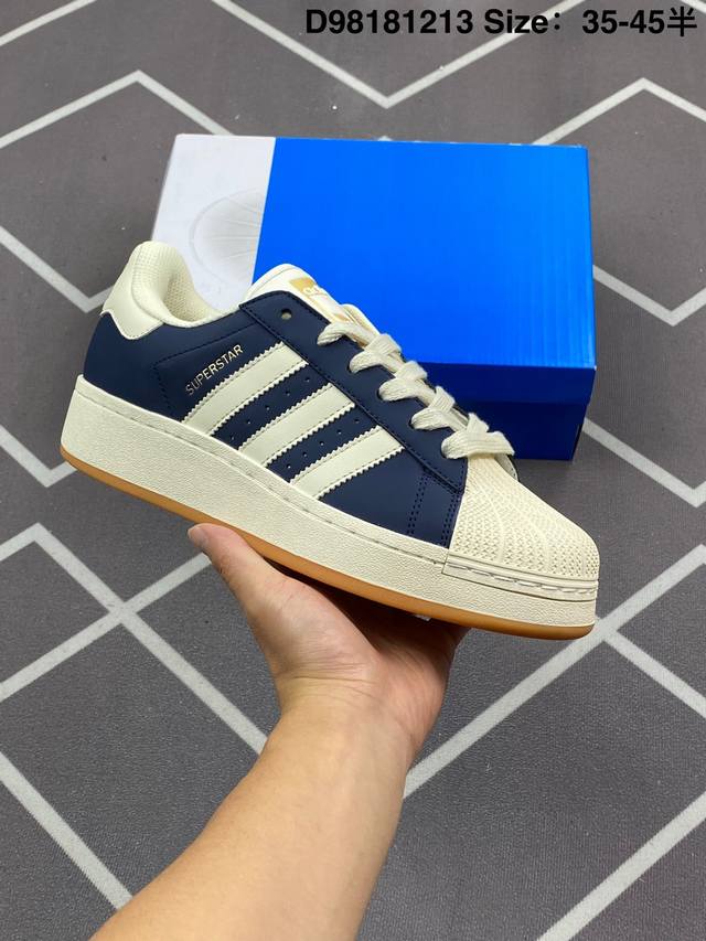 130 阿迪达斯/三叶草Adidas Originals Superstar Xlg 贝壳头系列低帮厚底松糕经典百搭休闲运动板鞋B“皮革深蓝米白生胶底”Id56