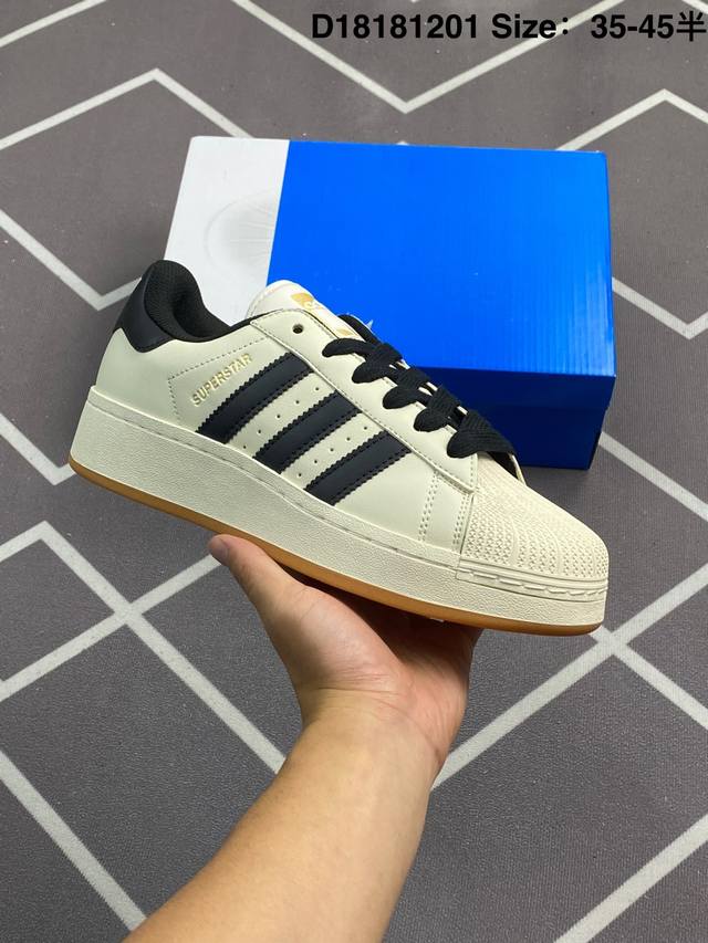 130 真标Adidas Originals Superstar Xlg 贝壳头系列低帮厚底松糕经典百搭休闲运动板鞋 货号:Id5698 尺码如图 编码:D18 - 点击图像关闭