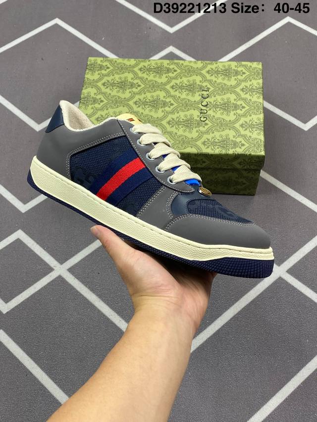 200 Gucci Distressed Screener Sneaker 古驰小脏鞋系列 官方同步 绿盒版本 海淘代购指定专供经典原型复古百搭做旧小脏板鞋复古