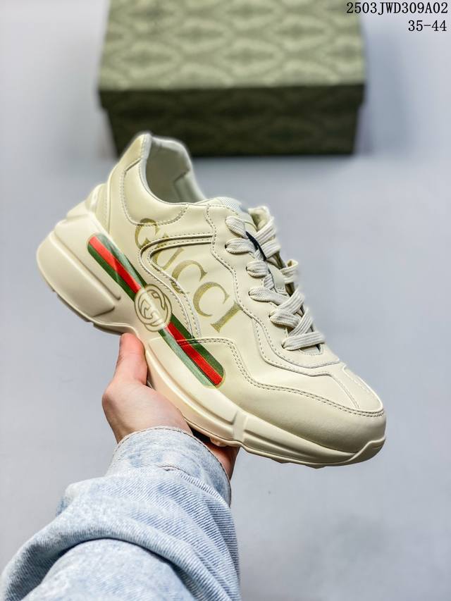 210 高奢品牌Gucci古驰 Rhyton Vintage Trainer Sneaker 皮革角状复古慢跑鞋630607 Drw00 9522 码数：35