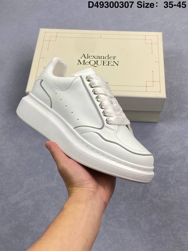 210 Alexander Mcqueen 麦坤 Alexander Mcqueen/亚历山大麦昆 松糕鞋厚底增高小白鞋 进口丝绸亚光原版正品 水染羊皮内里 牛 - 点击图像关闭