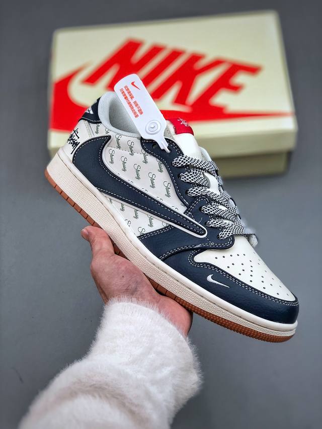 250 Travis Scott X Nike Air Jordan 1 Low X Stussy Air Jordan 1 Low 反转白蓝小钩满天星倒钩 纯