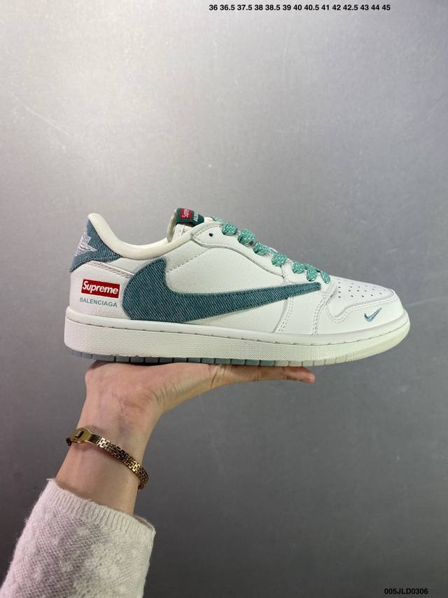 230 核心私 公司级Ts X Air Jordan Aj1 Low 倒钩低帮联名定制配色 Jh6088-702 原厂内置气垫魔块 A模大底 头层小牛皮 鞋舌