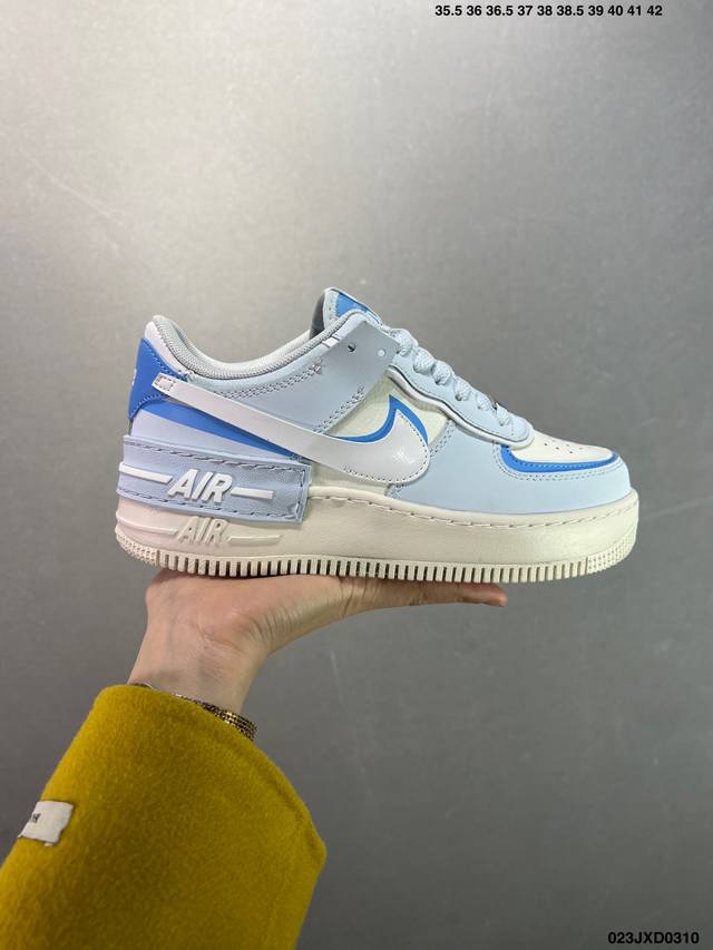 180 公司级空军马卡龙果冻系列 耐克/Nike Air Force 1 Shadow Af1解构机能拼接 空军一号轻量增高魔术贴低帮百搭板鞋，一改原先的常规