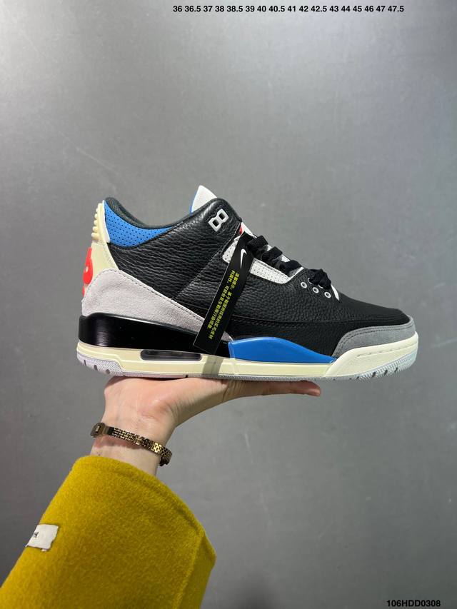 390 公司级Air Jordan 3 Retro Aj3/乔3 复古休闲运动文化篮球鞋。 首次使用经典传神Jump Man Logo 并创新使用后掌可视气垫。