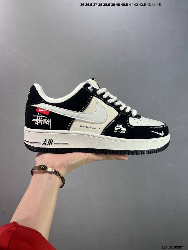 160 Nike Air Force 1 ‘07 Low “斯图西联名—米黑小红标”空军一号 低帮 运动鞋 休闲鞋 折边针车 工艺难度大 原楦头原纸板 原装鞋盒