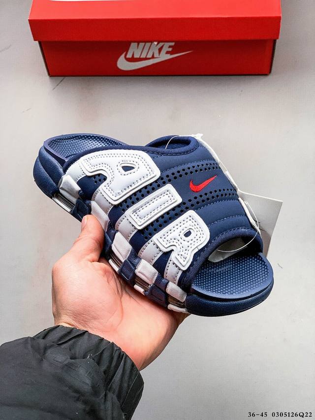 160 Nike Air More Uptempo Slide皮蓬拖鞋 Dv2132-001 以流行于街头的涂鸦文化为设计灵感，整体的设计风格夸张而充满魅力，厚