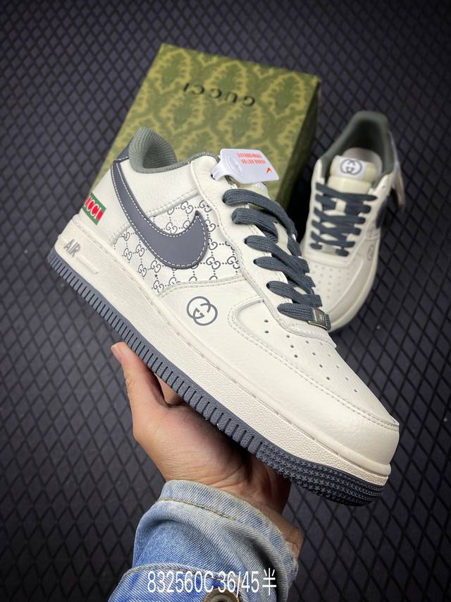 340 C支持放店 Nk Air Force 1'07 Low 古驰联名 米灰花纹 空军一号低帮休闲板鞋 Xz6188-723 #原楦头原纸板 原装鞋盒 定制五