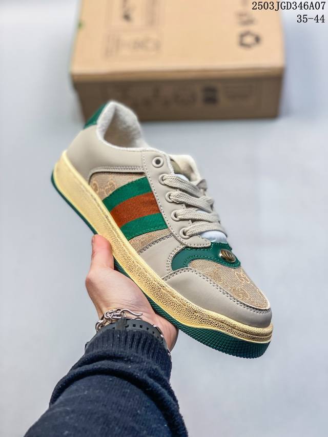 160 Gucci古驰Distressed Screener Sneaker 古驰小脏鞋系列 经典原型复古百搭做旧小脏板鞋复古学院风 怀旧版！ Size:35～