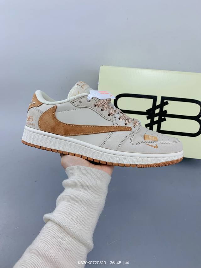 ：290 公司级 时尚元素X Jordan Air Jordan Low 倒勾 “棕勾巴黎世家联名 ，合作融合了Travis Scott 独特的潮流风格，个性的