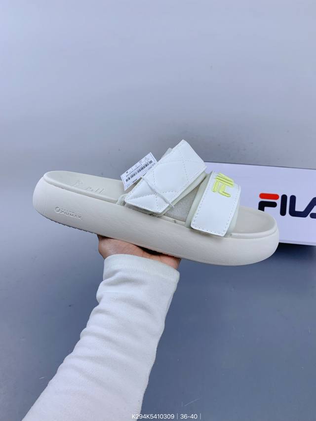 ：120 斐乐Fila De Mujer Sandal 甜甜圈系列摩登时尚夏季沙滩魔术贴厚底凉拖鞋 Size：如图 编码：K294K5410309 - 点击图像关闭