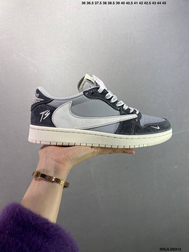 230 核心私 公司级Ts X Air Jordan Aj1 Low 倒钩低帮联名定制配色 Cf3688-077 原厂内置气垫魔块 A模大底 头层小牛皮 鞋舌