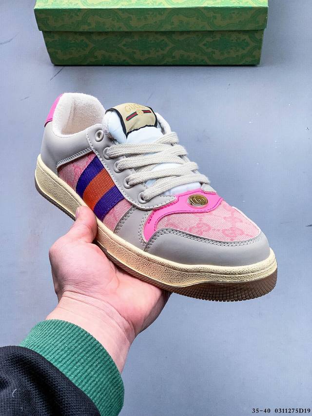 140 Gucci Distressed Screener Sneaker 古驰小脏鞋系列 经典原型复古百搭做旧小脏板鞋 0311275D19