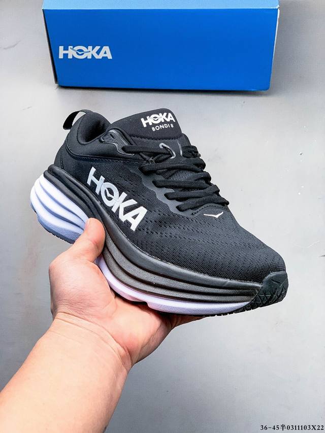 集图 160 Hoka One One M Bondi 8 低帮跑步鞋 Bondi在本季向前迈出了大胆的一步，采用更柔软、更轻的泡沫和全新，的加长后跟几何形状进