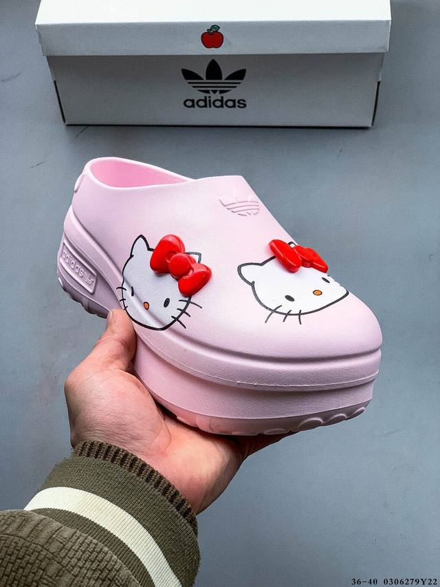 160 Adidas阿迪达斯 Hello Kitty厚底穆勒厨师鞋凉拖鞋 0306279Y22