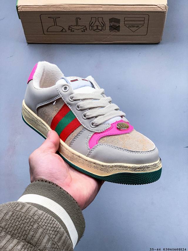 170 Gucci Distressed Screener Sneaker 古驰小脏鞋系列 经典原型复古百搭做旧小脏板鞋 0306160H24