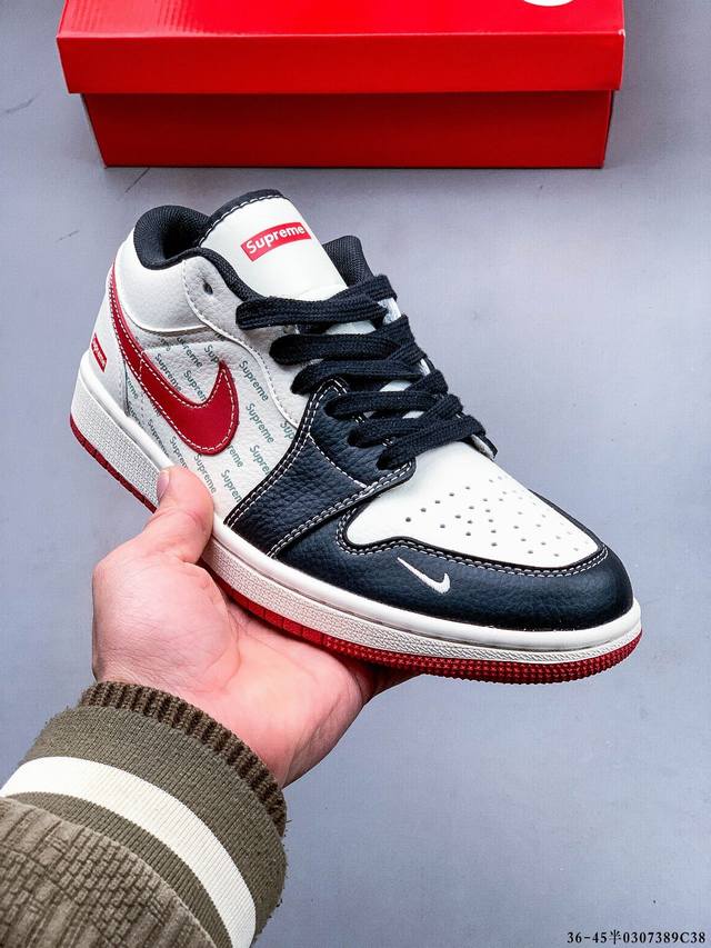 260 公司级头层！耐克Nike Air Jordan 1 Low Aj1乔1 倒勾低帮潮流缓运动休闲板鞋。Aj1 低帮拼接 完美版型真头层牛皮# 内置缓震气垫