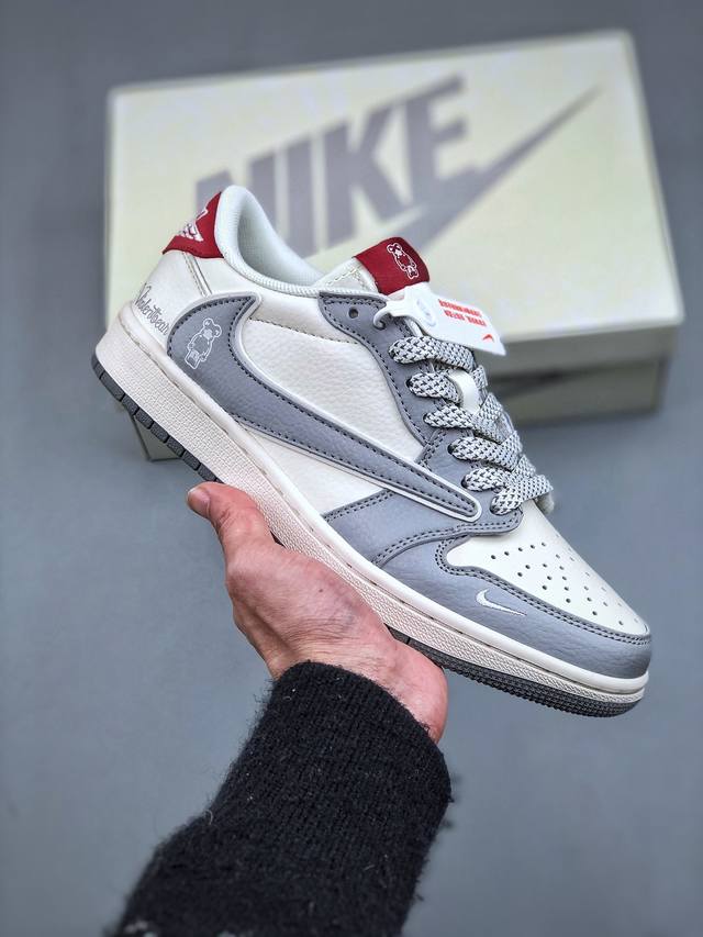 360支持放店 Travis Scott X Nike Air Jordan 1 Low 定制 Air Jordan 1 Low 反转白灰红满天星倒钩 纯原版本