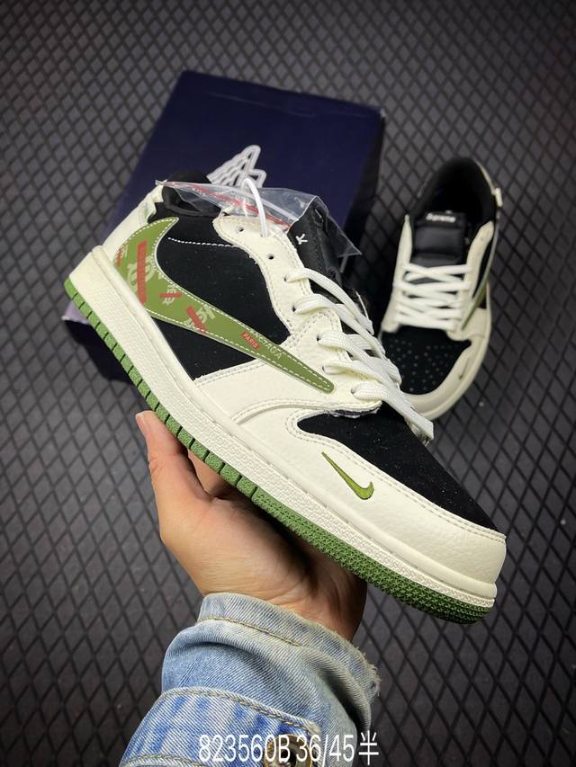 340 B支持放店 Travis Scott X Fragment Design X Air Jordan 1 Low Og Sp 乔1巴宝莉联名 米黑绿勾 低