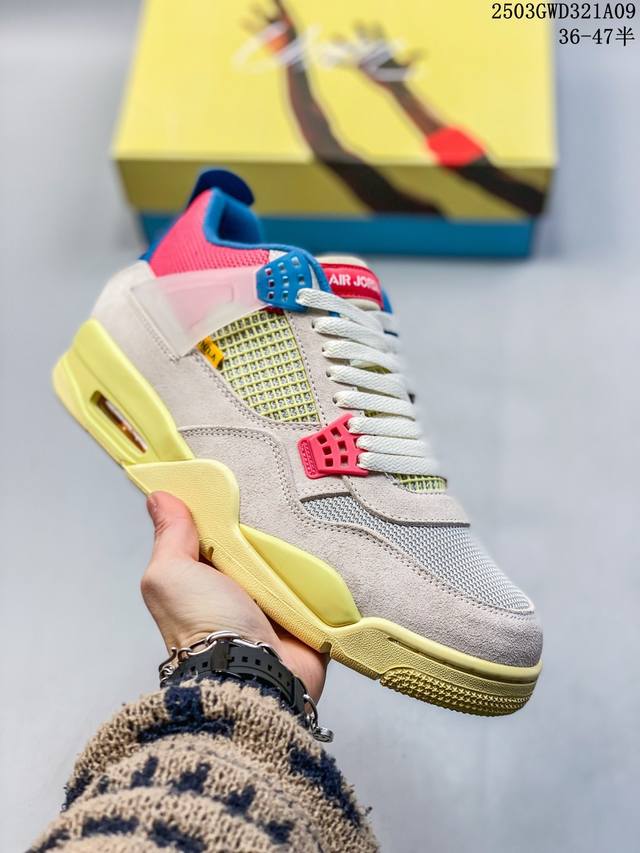 340 Air Jordan 4 Retro "Vivid Sulfur" Aj4 乔丹4代 Aj4 乔4 反转雷公 乔丹篮球鞋系列 鞋身整体以白色皮革为主色调 - 点击图像关闭