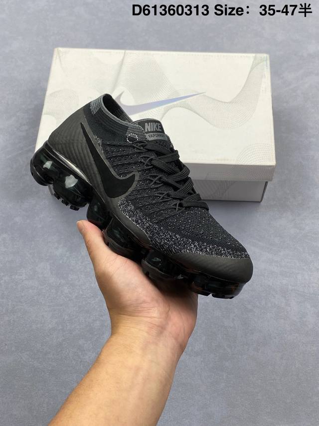 250 公司级Nk Air Vapormax Flyknit 2018大气垫百搭慢跑鞋 849558-007 德产斯托尔针织横机生产原档案针织鞋面 侧面”鱼骨线