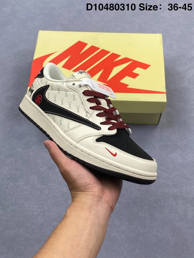 330 乔丹Fragment X Travis Scott Xdior Air Jordan 1 Low 三方联名倒钩，整双鞋以全荔枝皮打造，腰身搭配白色「倒勾