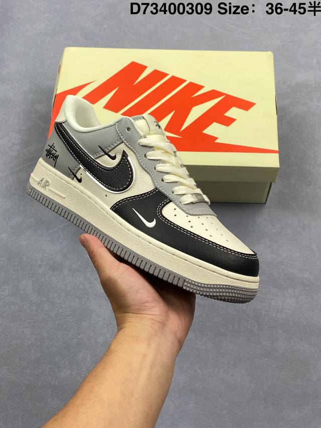 270 公司级 Nike Air Force 1 Low 07 X Stussy 白灰黑小钩 原楦头原纸板 打造纯正低帮空军版型 专注外贸渠道 全掌内置蜂窝气垫