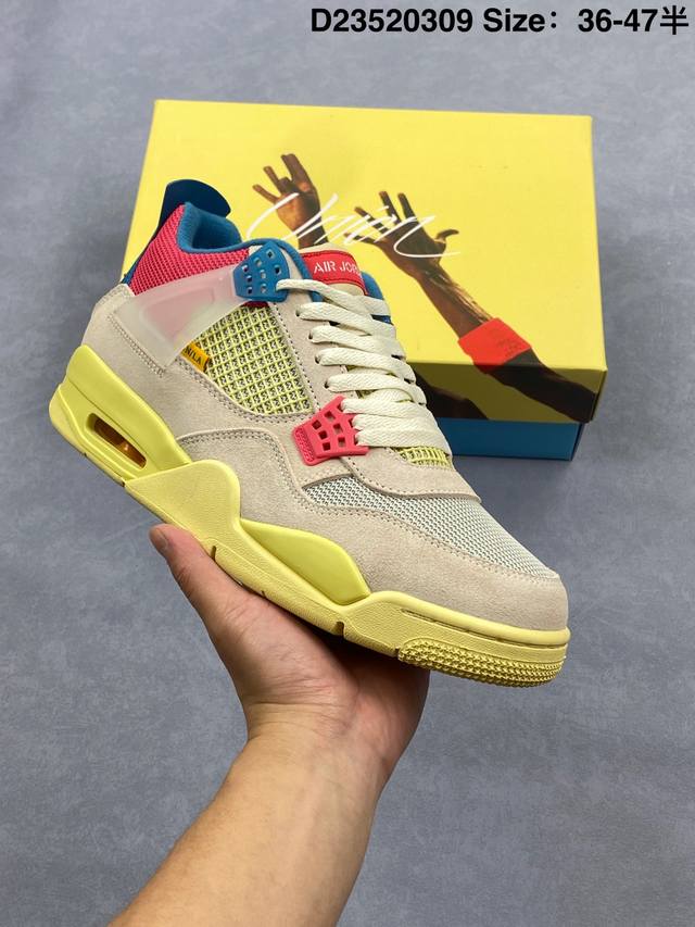 350 公司级 Air Jordan Aj4 Union联名 Dc9533-800 男女码 好版型好材料 原厂纸板 楦头 正确4代鞋型 高工艺 内置原厂气垫 正