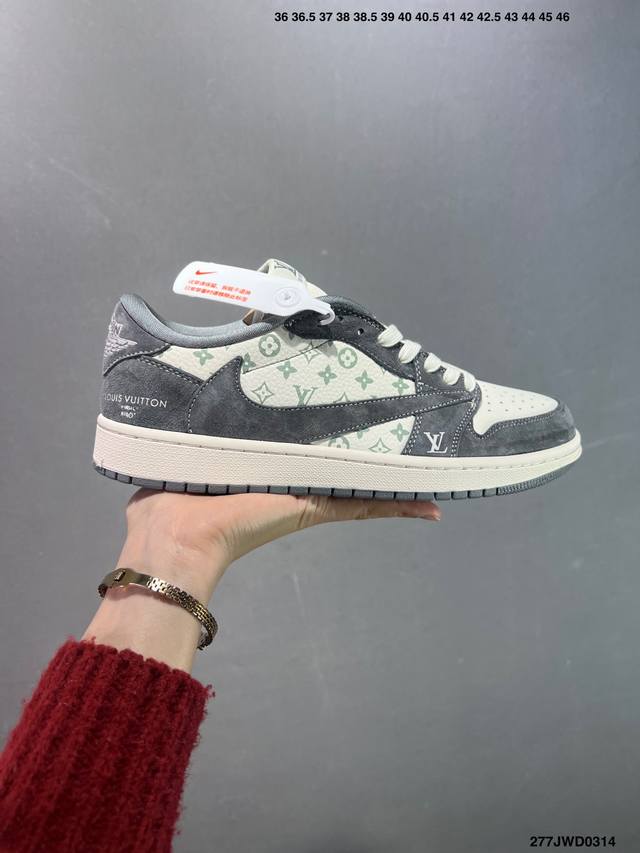 210 公司级Ts X Air Jordan Aj1 Low 倒钩低帮联名定制配色 Sj2068-143 原厂内置气垫魔块 A模大底 头层小牛皮 鞋舌Aj原厂专