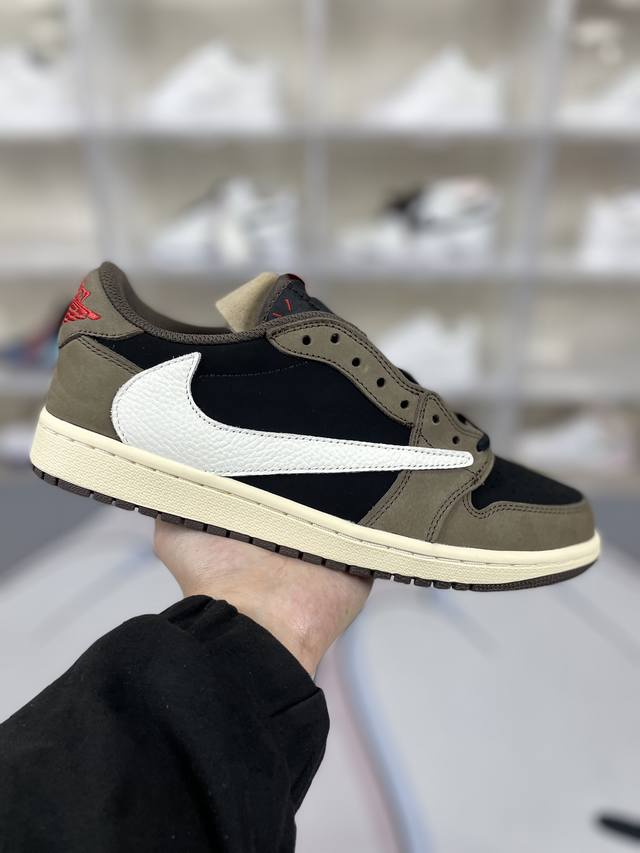 R版纯原 Travis Scott X Jordan Air Jordan 1 Low Og Ts Sp 倒钩 初代 联名款 减震防滑耐磨 低帮 复古篮球鞋 深