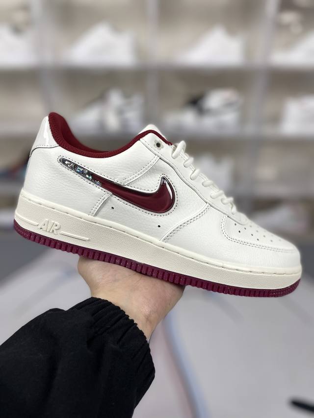 L版纯原 Nike Air Force 1 Low Valentine Day 舒适百搭气质潮流 防滑耐磨 低帮 板鞋 男女款 白红 整双鞋采用米黄色 主调 辅