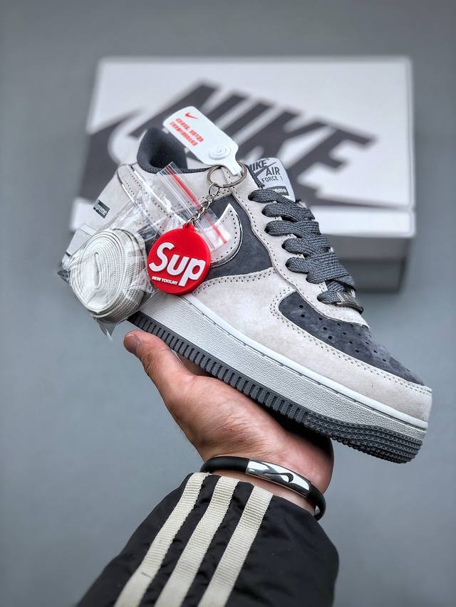 Nike Air Force 1 Low 07 X Supreme 白深灰原楦头原纸板 打造纯正低帮空军版型专注外贸渠道 全掌内置蜂窝气垫 原盒配件 原厂中底钢