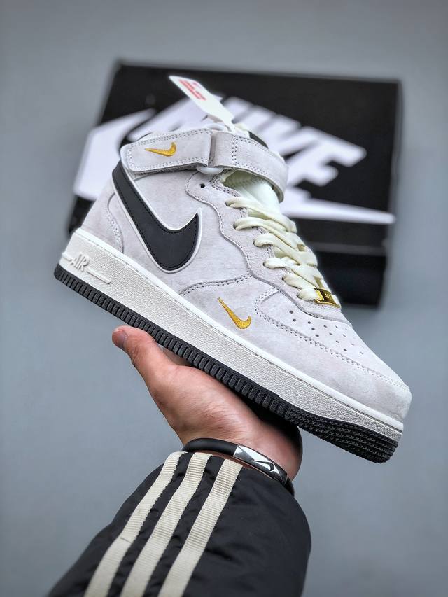 Nike Air Force 1 Mid 07 白灰黑 刺绣小金钩原楦头原纸板 打造纯正中帮空军版型专注外贸渠道 全掌内置蜂窝气垫 原盒配件 原厂中底钢印 拉帮