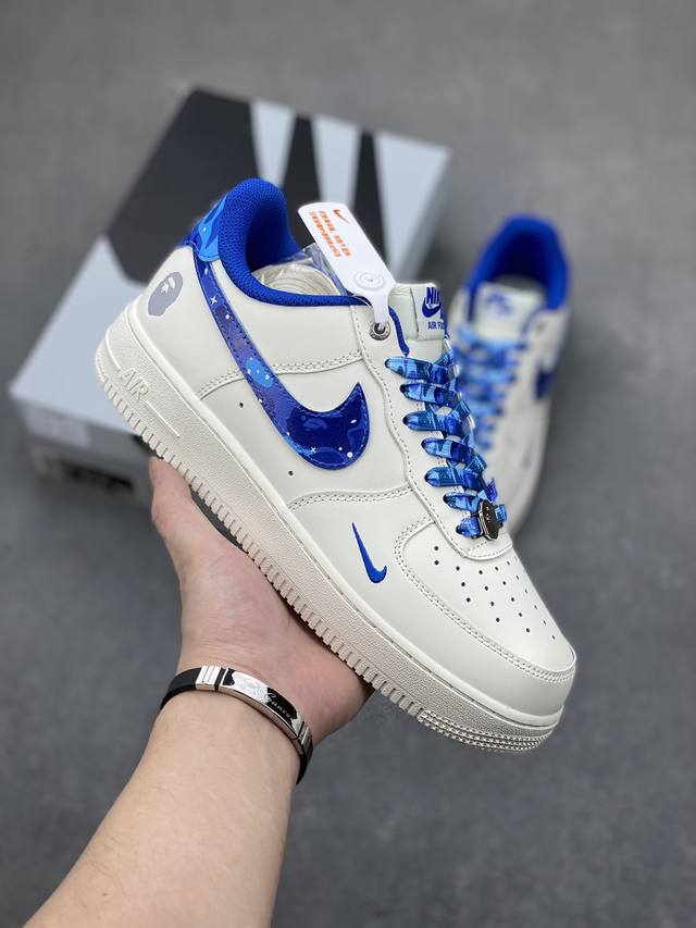 套现 版本 海外限量发售 公司级nike Air Force 1 '07 Low Bape联名-蓝色迷彩 空军一号 低帮 运动鞋 休闲鞋 折边针车 工艺难度大