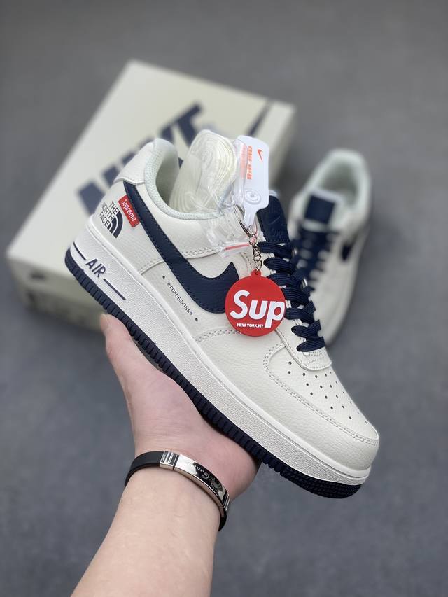 Supreme 北面the North Face Nike Air Force 1 Low 米深蓝 空军一号低帮休闲板鞋 原楦头原纸板 纯正空军版型 内置全掌气