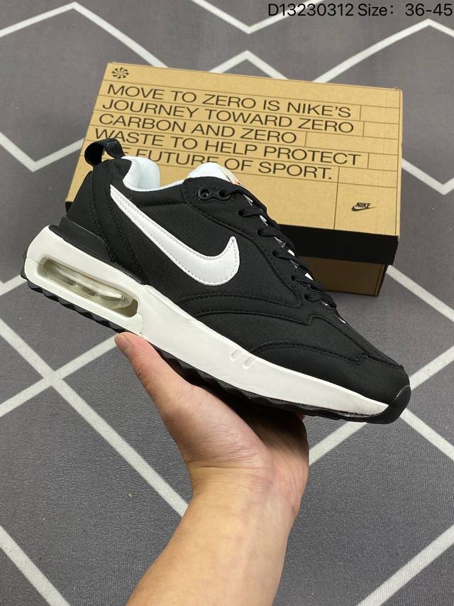 Nk Air Max Dawn 黎明系列低帮气垫百搭休闲运动慢跑鞋 采用柔软翻毛皮和透气梭织材料打造利落鞋面 中底和鞋跟融入现代感线条设计 兼具复古风格与时尚魅