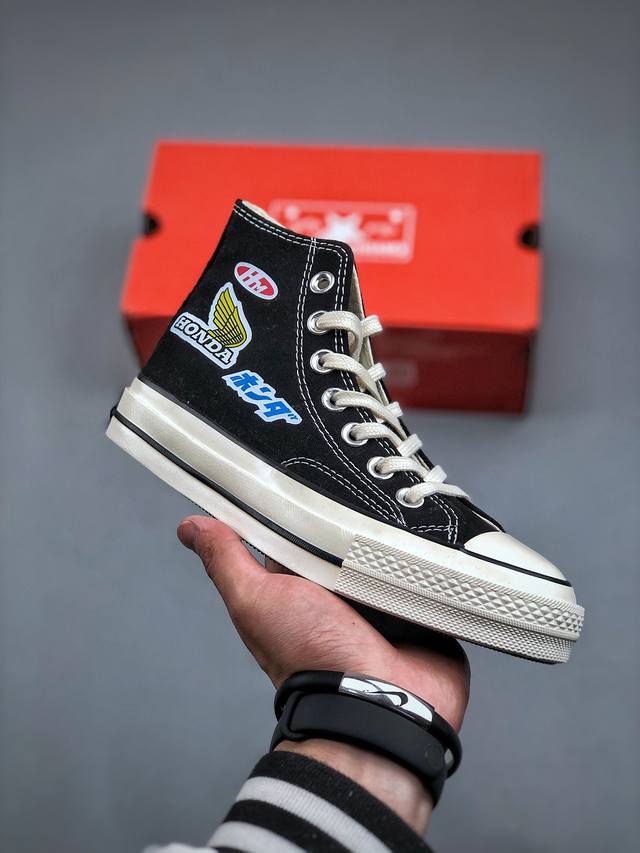 Z Converse匡威限定本田首次联名 Converse Honda 运动休闲高帮帆布鞋男女定制限定 经典涂鸦三星标帆布鞋 正确硫化工艺 Size 35 36