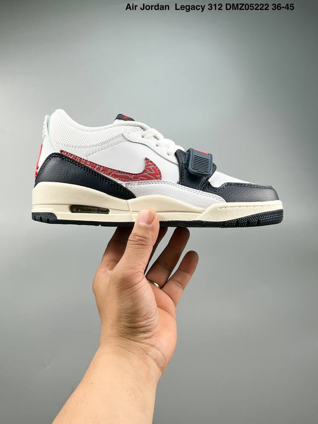 Air Jordan Legacy 312 低帮系列 有着交错结合的设计 它的名字就展现出它所包含的鞋款元素 312 分别对应了 Air Jordan 3 Ai