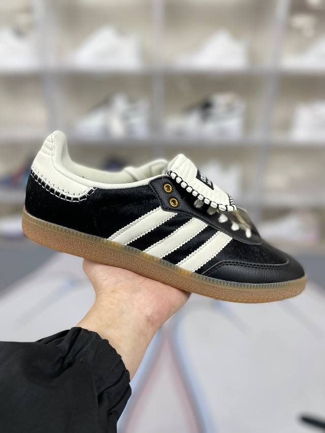 Z版纯原 Wales Bonner X Adidas Originals Samba Pony Tonal 圆头舒适 保暖防滑 低帮 板鞋 男女同款 黑色 德训