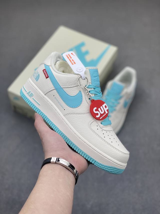 海外限量发售 公司级 Supreme 北面the North Face Nike Air Force 1 Low 湖蓝 空军一号低帮休闲板鞋 原楦头原纸板 纯正