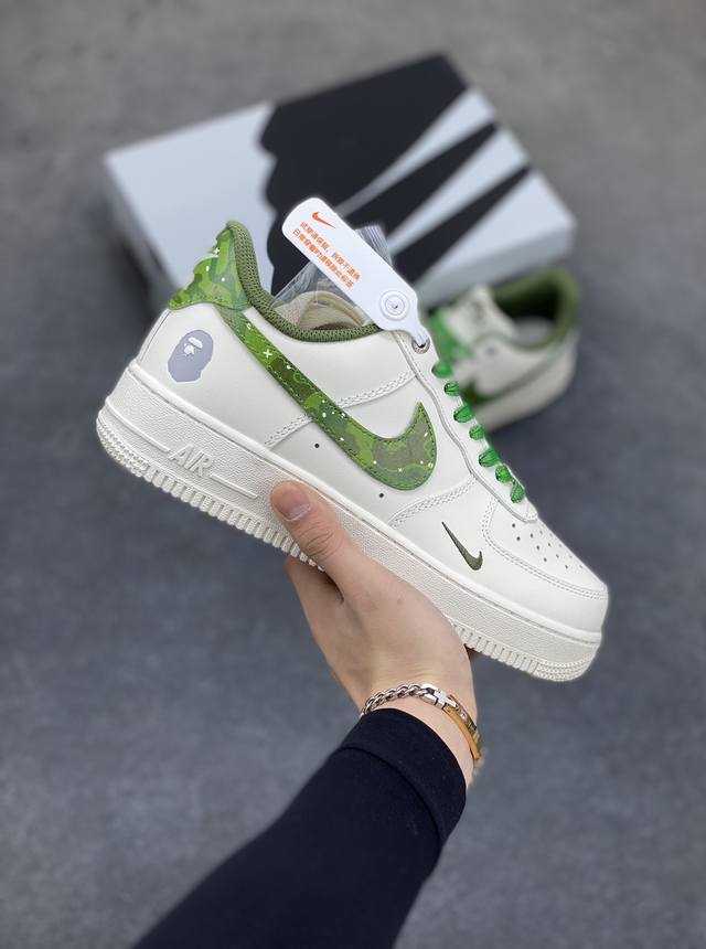 套现 原本地 版本 海外限量发售 公司级nike Air Force 1 '07 Low Bape联名-绿色迷彩 空军一号 低帮 运动鞋 休闲鞋 折边针车 工艺