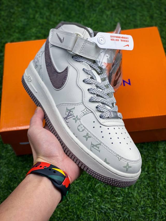 Nike Air Force 1 Mid 07 X Louis Vuitton Lv白棕 原楦头原纸板 打造纯正中帮空军版型 专注外贸渠道 全掌内置蜂窝气垫 原