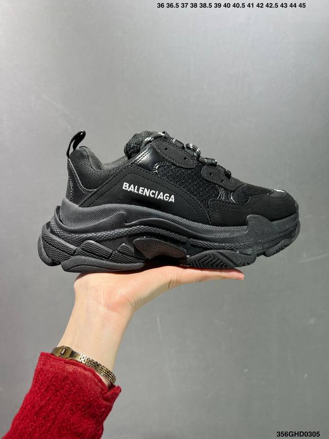 公司级巴黎世家老爹鞋 解构主义完美诠释潮流新时尚balenciaga Triple-S Sneaker 时装复古厚底 姥爷鞋 正确字体粗细 位置 大小 正确侧边