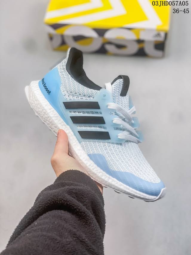 真标带半 新版本全新出货 Adidas Ultra Boost Ub 系列 全掌爆米花 针织黑条纹 透气跑步鞋 真爆 Boot针织面 爆米花 缓震 耐磨 货号