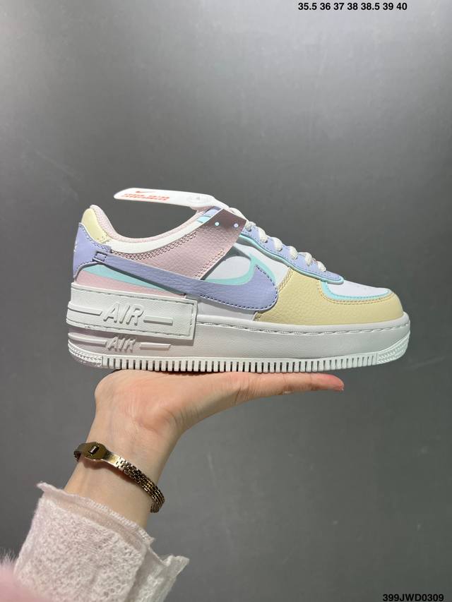 公司级nk Air Force 1 Shadow 轻量增高低帮百搭板鞋 拼接马卡龙 全新少女系解构主义设计双层轻量eva发泡中底+防滑rb橡胶外圈底鞋底 原楦头