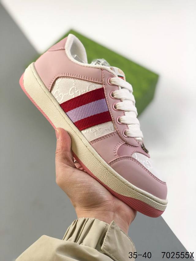 古驰 Gucci Distressed Screener Sneaker 古驰小脏鞋系列 经典原型复古百搭做旧小脏板鞋复古学院风 码数 如图 Id 70 5X