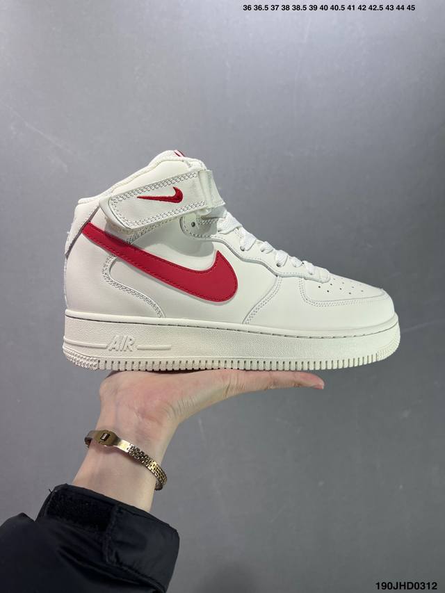 耐克air Force 1 Af1 Low 空军一号中帮板鞋系列 校园奶白红 内置全掌solo气垫 货号 315123-126 Size 36 36.5 37.